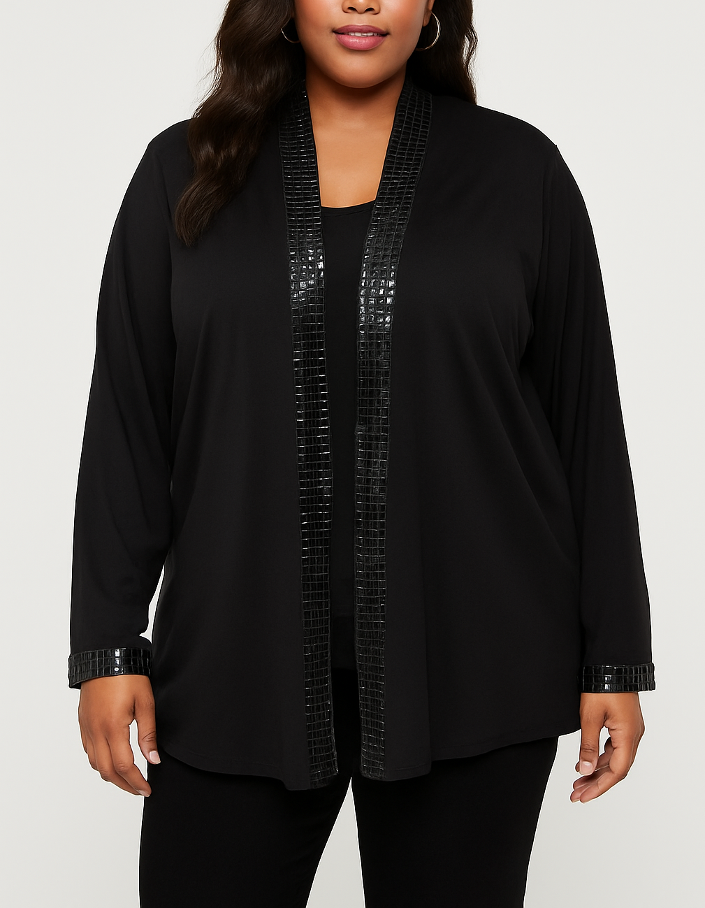 Blue Sage Embellished Black Open Front Cardigan • Elegant Plus 2X NWT