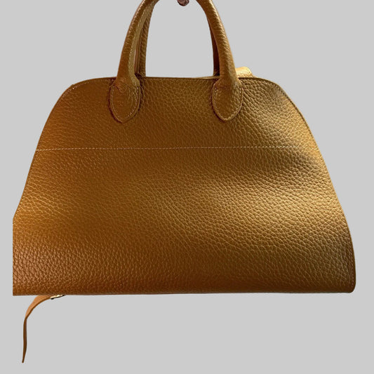 Divina Firenze Italian Leather Handbag Camel Pebbled Top Handle Purse