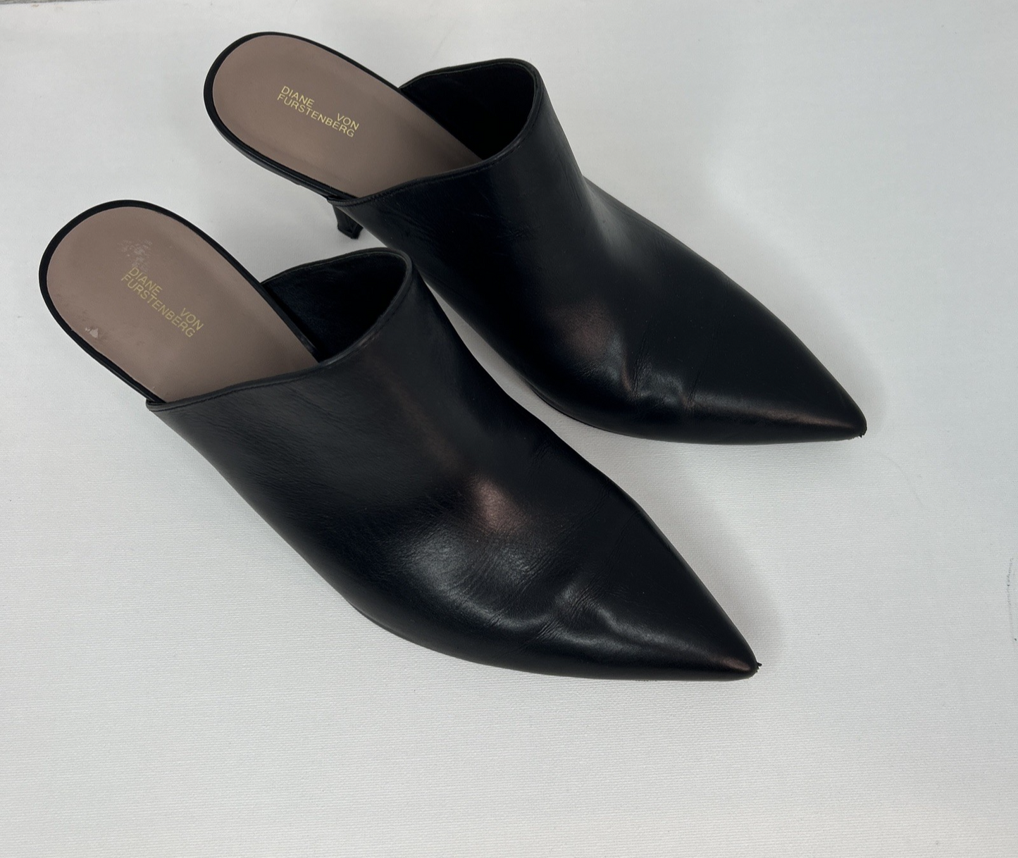 Diane von Furstenberg Black Leather Pointed Toe Mules Size 9.5