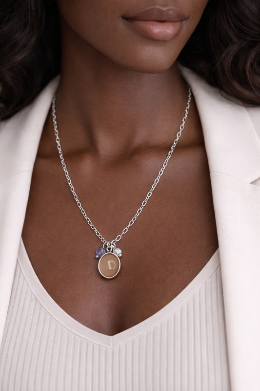 Minimal Silver Pendant Necklace w Gemstone Accents Layering Jewelry