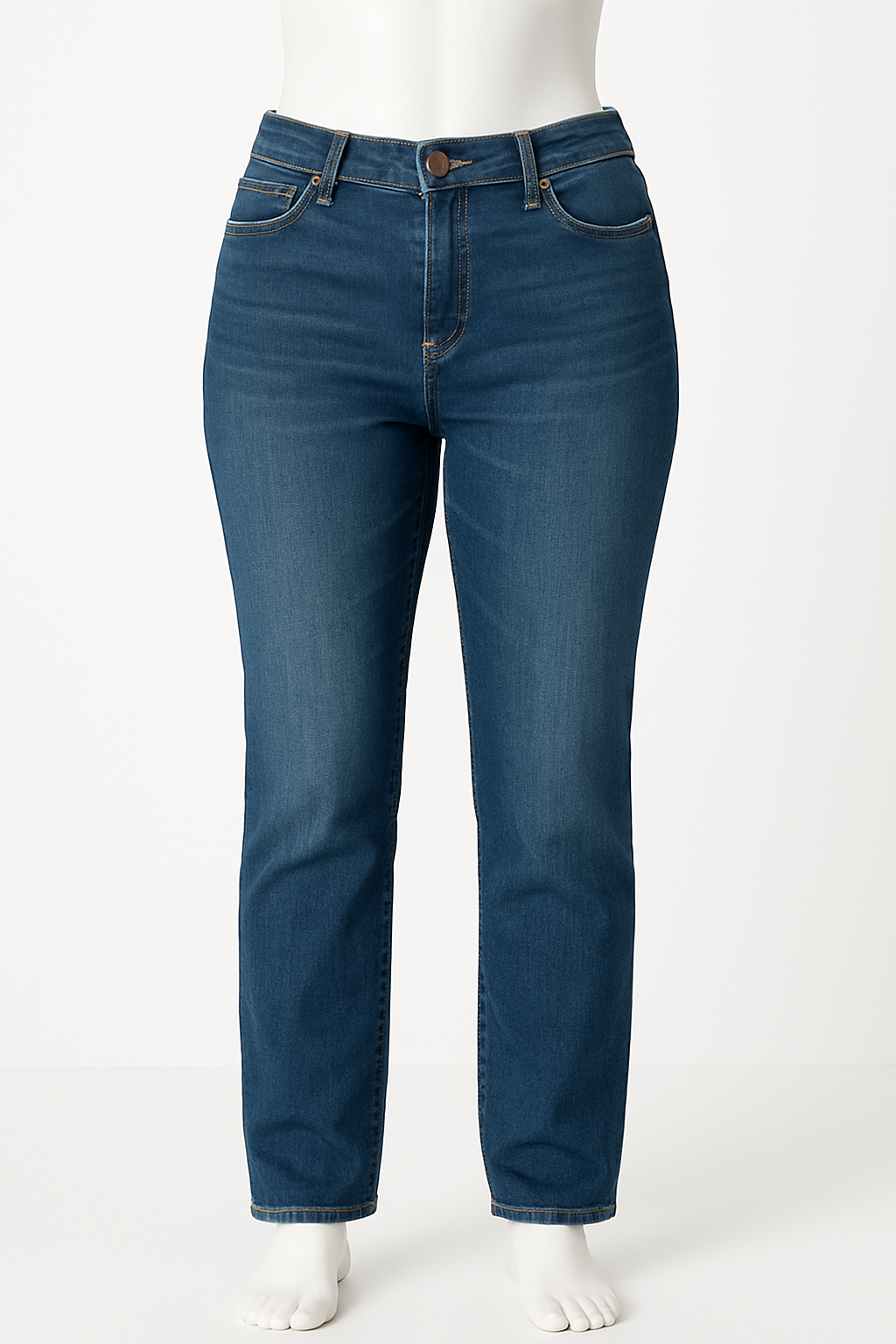 Classic Straight-Leg Stretch Denim – Medium Wash Essential Jeans | Size 12