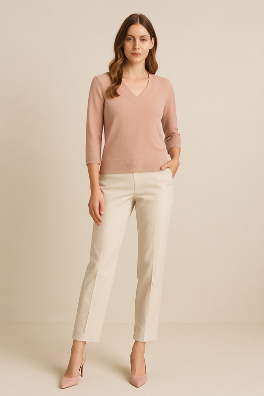 Calvin Klein Soft Pink V-Neck Sweater – Women’s Medium | Minimalist Quiet Luxury Capsule Essential