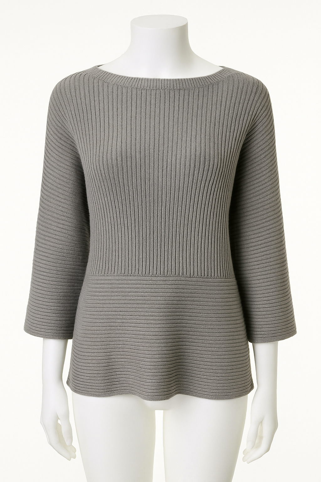 Vince Camuto Gray Ribbed Knit Top – Quiet Luxury Capsule Sweater | Size Medium