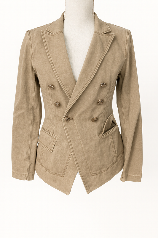 White House Black Market Tan Denim Double-Breasted Blazer Women's Size 2 NWT