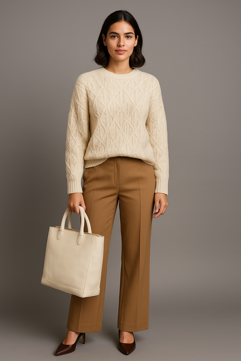 Giani Bernini Cream Leather Structured Tote Bag – Minimalist Quiet Luxury Everyday Work Tote