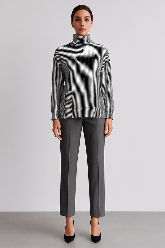 Zara Black & White Stripe Mock Neck Knit Top (Size S)