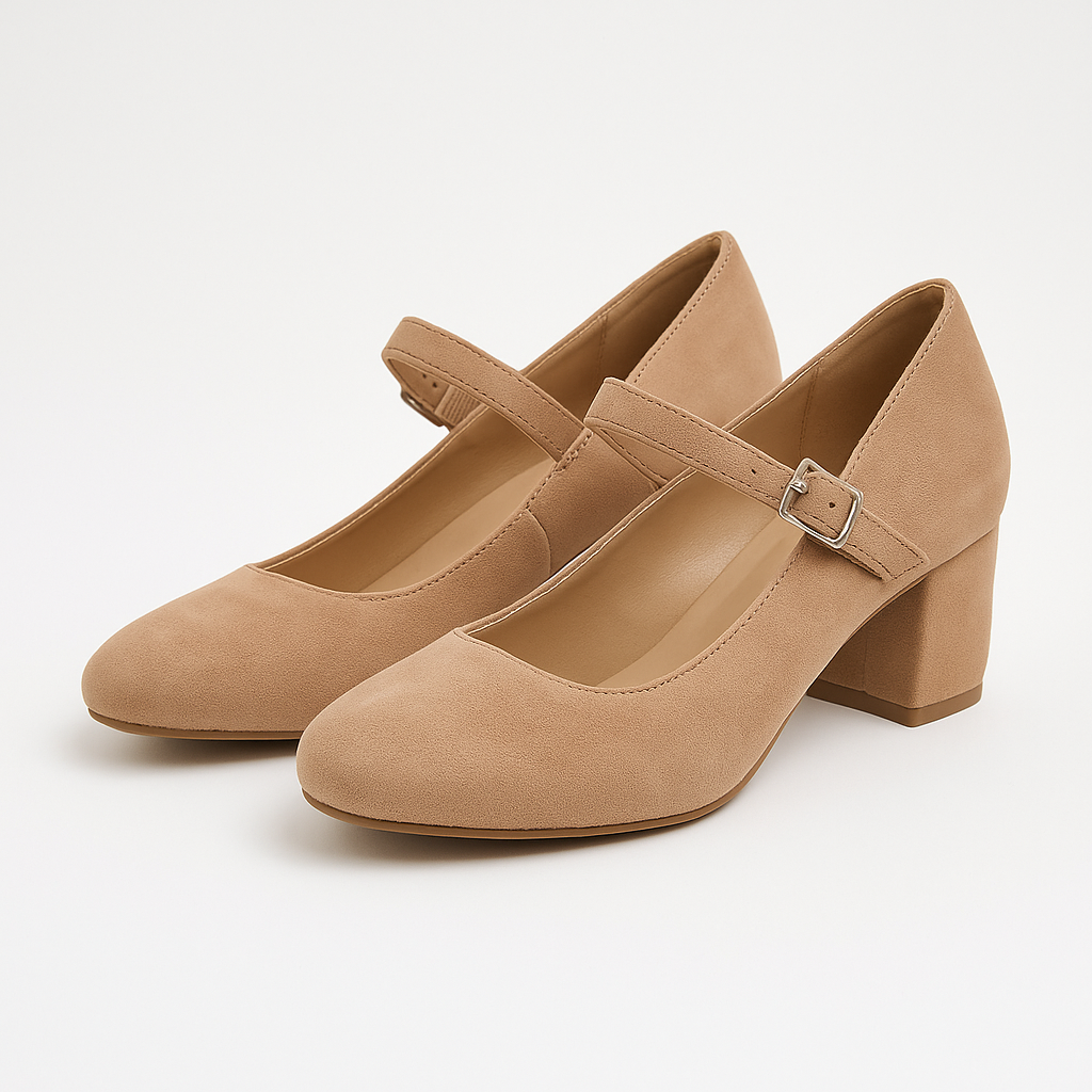 Le Edo Suede Mary Jane Block Heel – Quiet Luxury Neutral Pump | Size 37 US 7