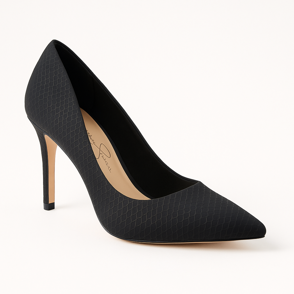 Jessica Simpson Black Snake-Print Stiletto Pumps – Pointed Toe Elegant Heel | Size 8M