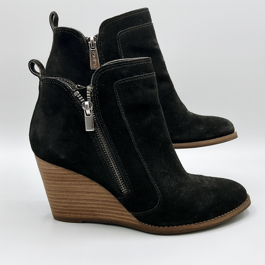 Lucky Brand Women’s Size 10M Black Suede Wedge Ankle Boots Side Zip Round Toe
