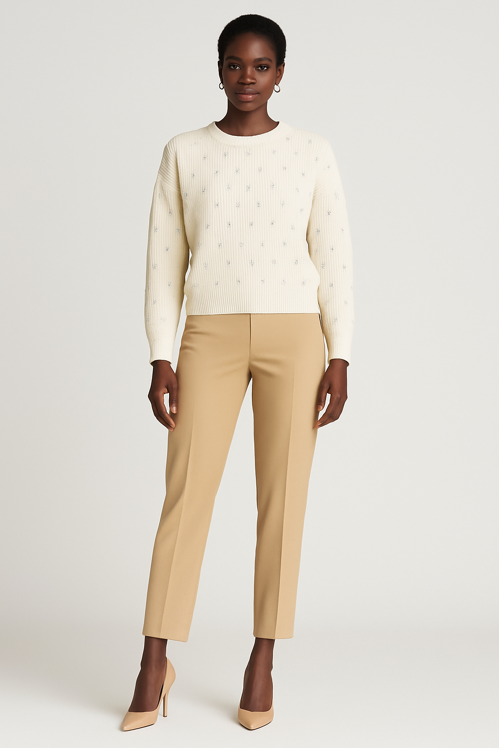 Nine West Embellished Cream Knit Sweater XL – Chic Quiet Luxury Essential