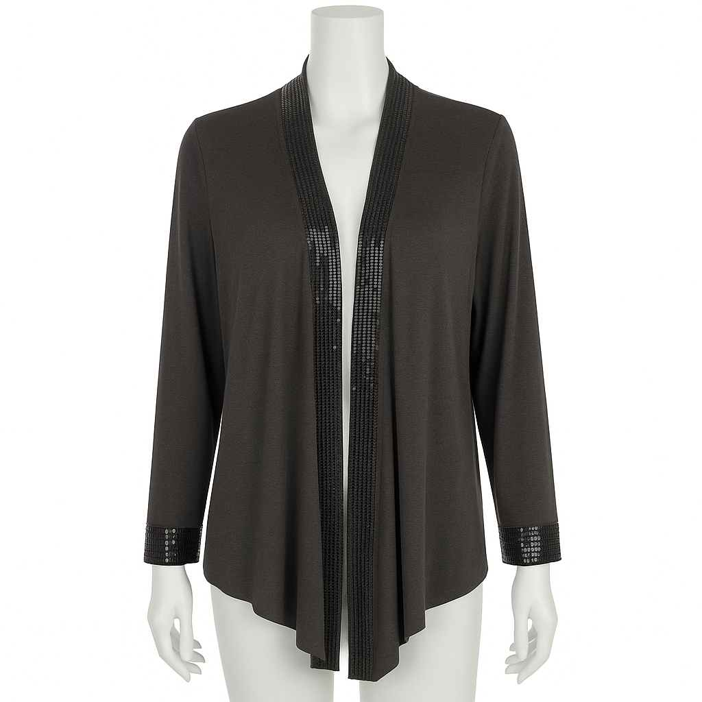 Blue Sage Embellished Black Open Front Cardigan • Elegant Plus 2X NWT