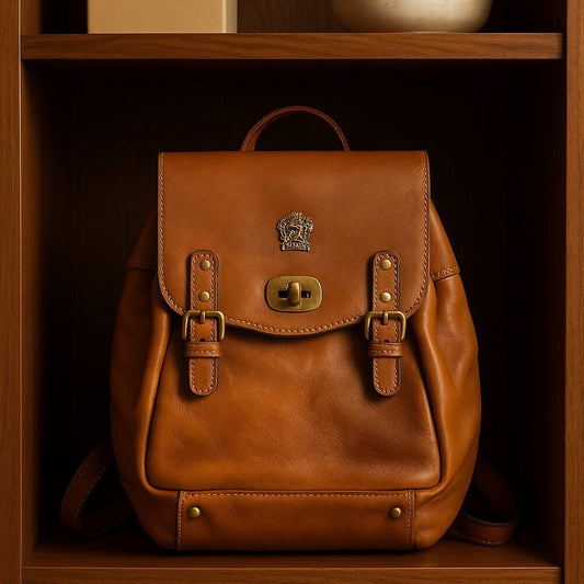 Pratesi Firenze Italian Leather Mini Backpack – Vintage Cognac Brown | Made in Italy