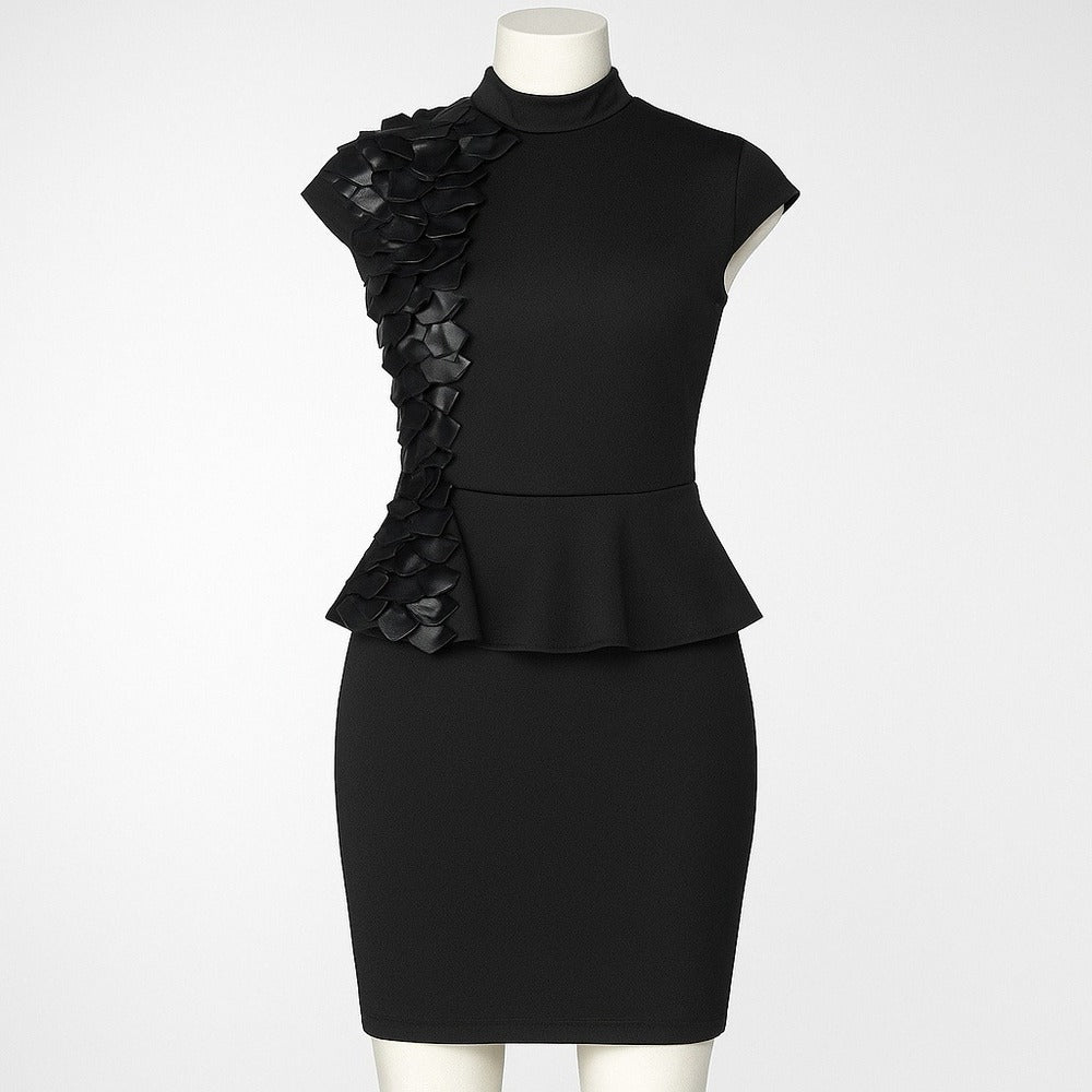 Caribbean Queen Black Petal-Detail Evening Dress • Sculpted Peplum (M)