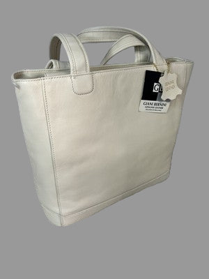 Giani Bernini Cream Leather Structured Tote Bag – Minimalist Quiet Luxury Everyday Work Tote