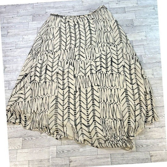 Valerie Stevens Separates 100% Silk Asymmetrical Maxi Skirt – Cream & Black Quiet Luxury