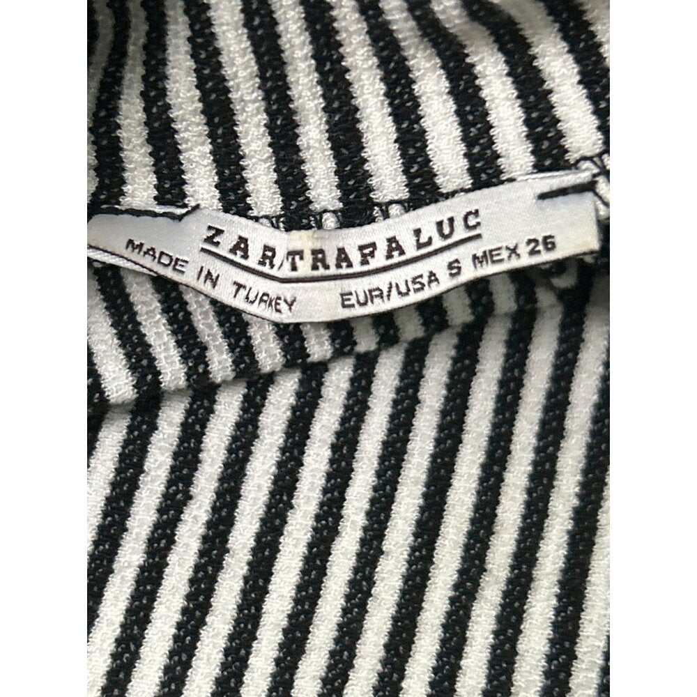 Zara Black & White Stripe Mock Neck Knit Top (Size S)