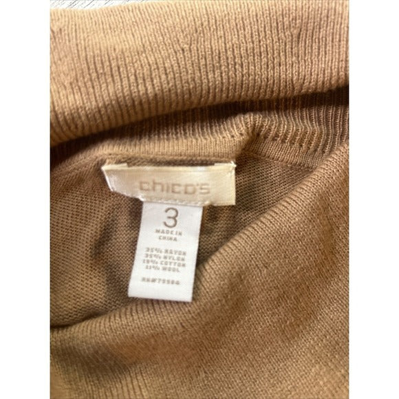 Chico’s Camel Cowl Neck Sweater Dress – Wool Blend Quiet Luxury Capsule Dress