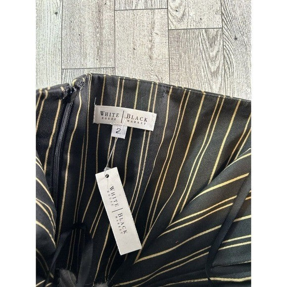 WHBM Strapless Chevron Stripe A-Line Mini Dress – Black & Beige | Size 2