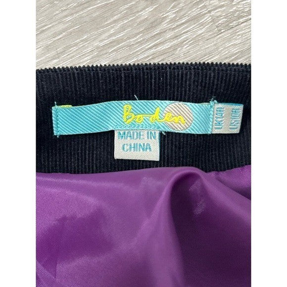 Boden Black Corduroy A-Line Skirt Size 10R | Retro Dot Hem