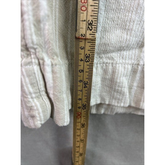 Tahari Linen Blend Wide Leg Pants Women XL Ivory Stripe Elastic Waist Vacation