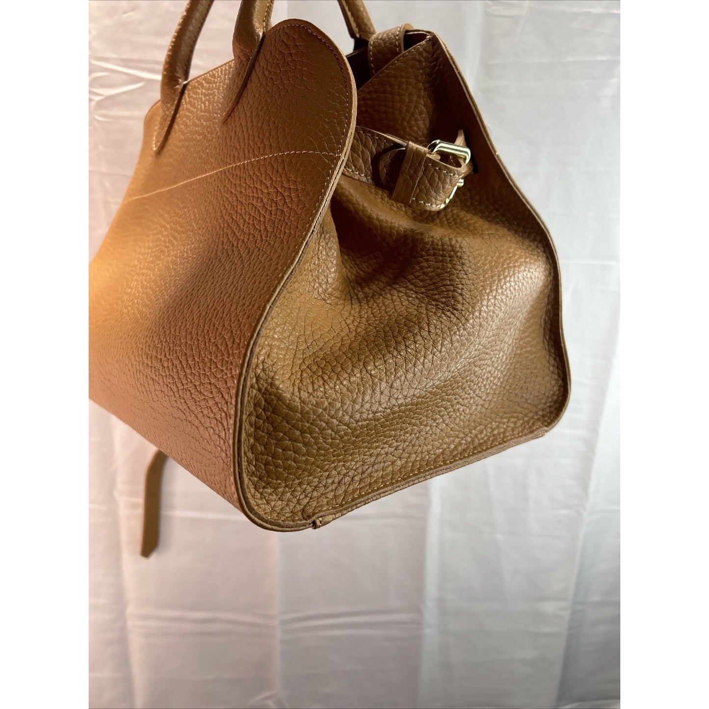 Divina Firenze Italian Leather Handbag Camel Pebbled Top Handle Purse