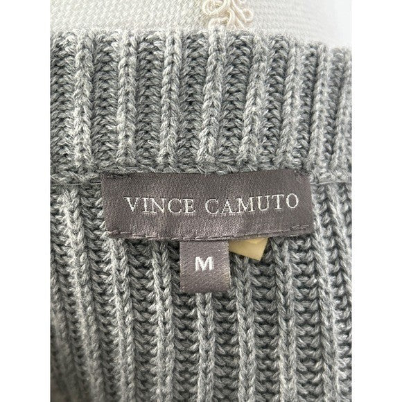 Vince Camuto Gray Ribbed Knit Top – Quiet Luxury Capsule Sweater | Size Medium