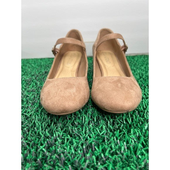 Le Edo Suede Mary Jane Block Heel – Quiet Luxury Neutral Pump | Size 37 US 7