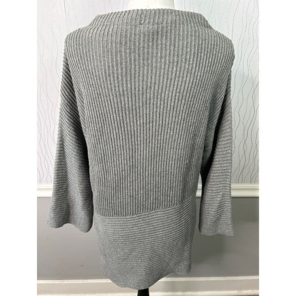 Vince Camuto Gray Ribbed Knit Top – Quiet Luxury Capsule Sweater | Size Medium