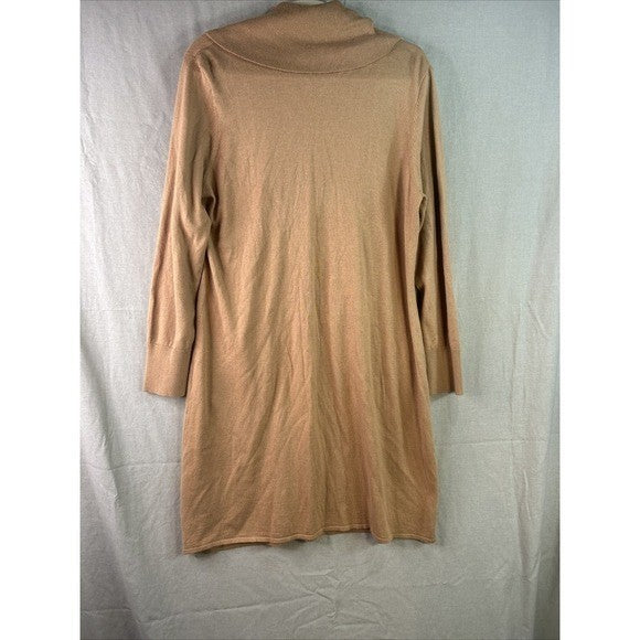 Chico’s Camel Cowl Neck Sweater Dress – Wool Blend Quiet Luxury Capsule Dress