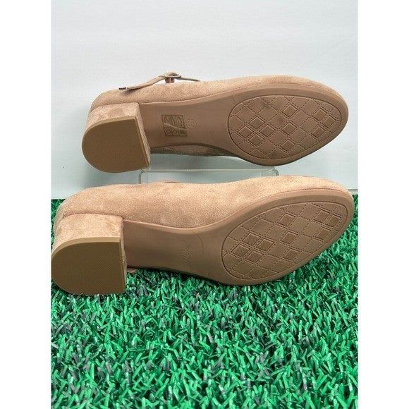 Le Edo Suede Mary Jane Block Heel – Quiet Luxury Neutral Pump | Size 37 US 7