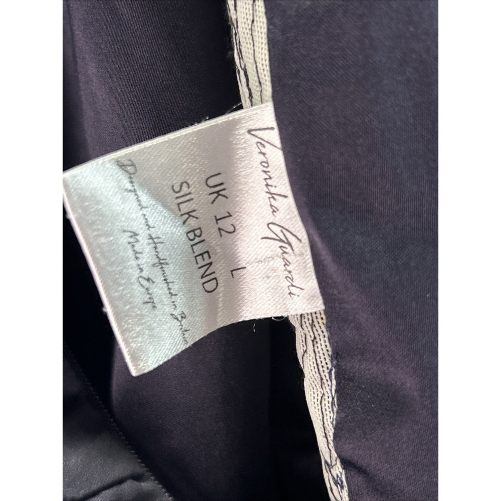 Veronika Guardi Silk-Blend Halter Luxe Jumpsuit – Navy (Size 12)