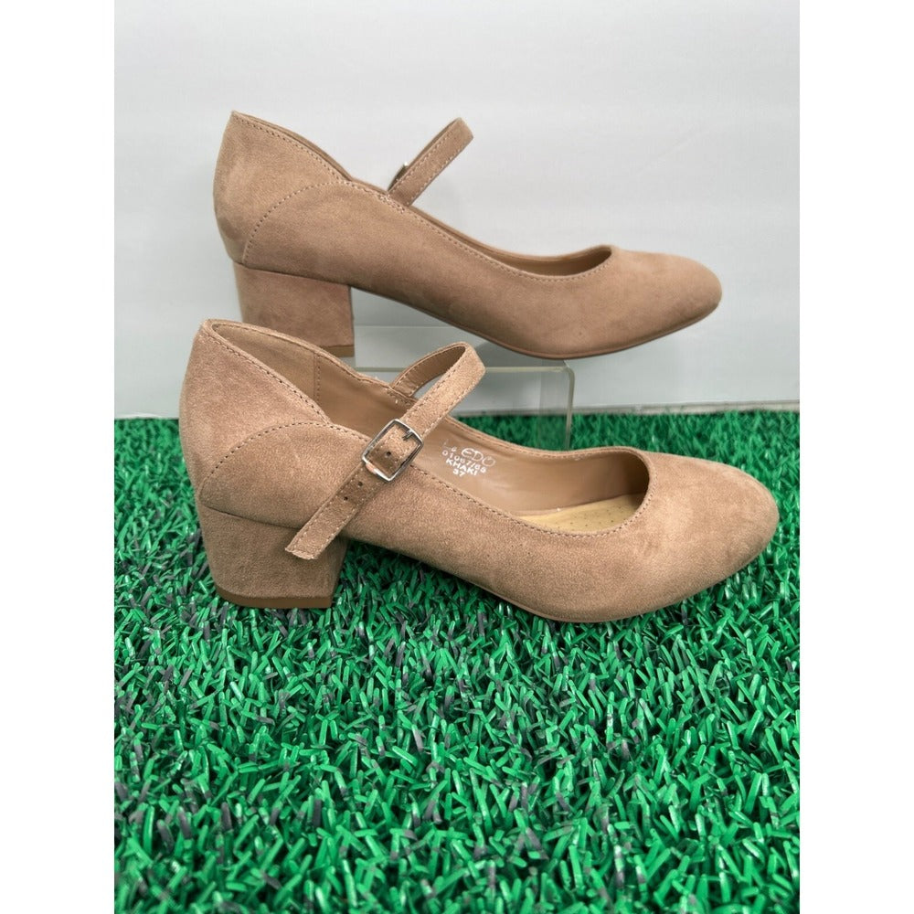 Le Edo Suede Mary Jane Block Heel – Quiet Luxury Neutral Pump | Size 37 US 7