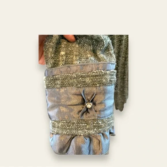 Nicole Sabbattini Boho Luxe Charcoal Sweater Coat with Faux Fur & Satin Ruffle Trim – Women’s Small