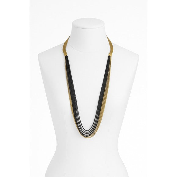 Black & Gold Multi-Strand Mesh Chain Necklace – 30” Statement Layered Piece